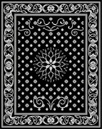 Black White Floral Medallion Scroll Rug