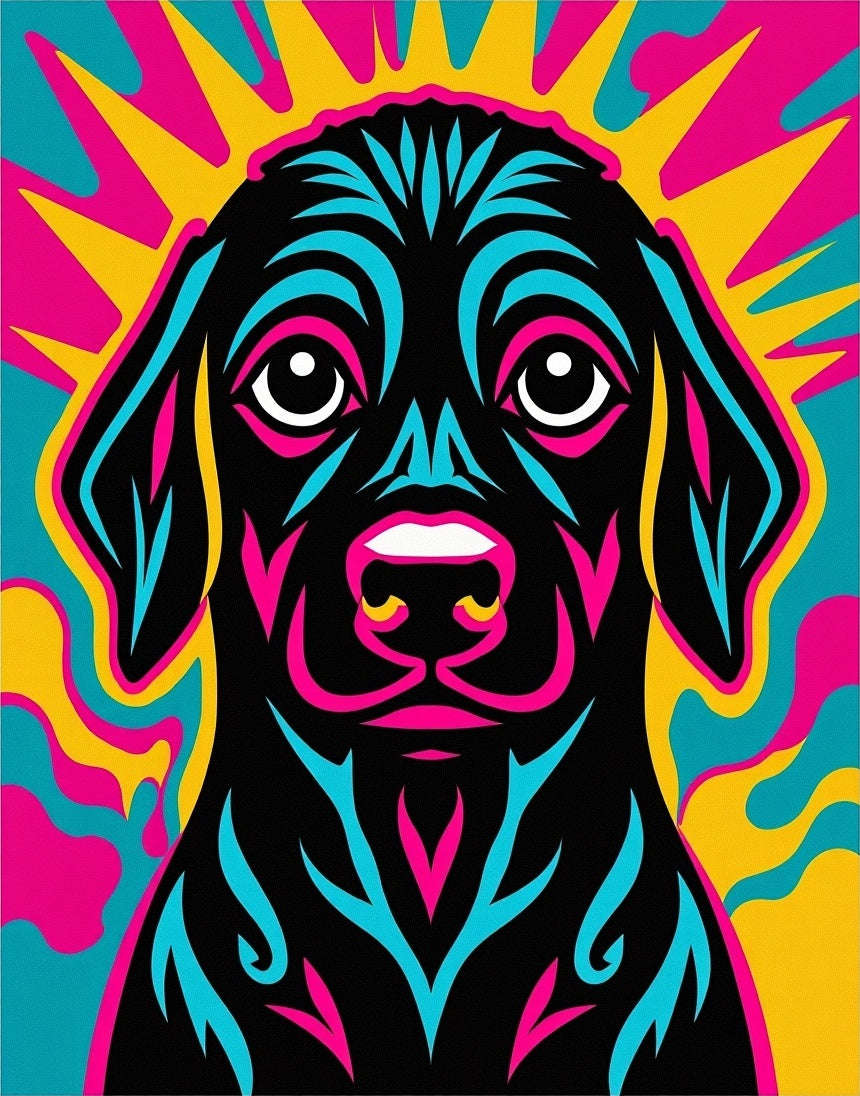 Vibrant Psychedelic Dog Portrait Rug