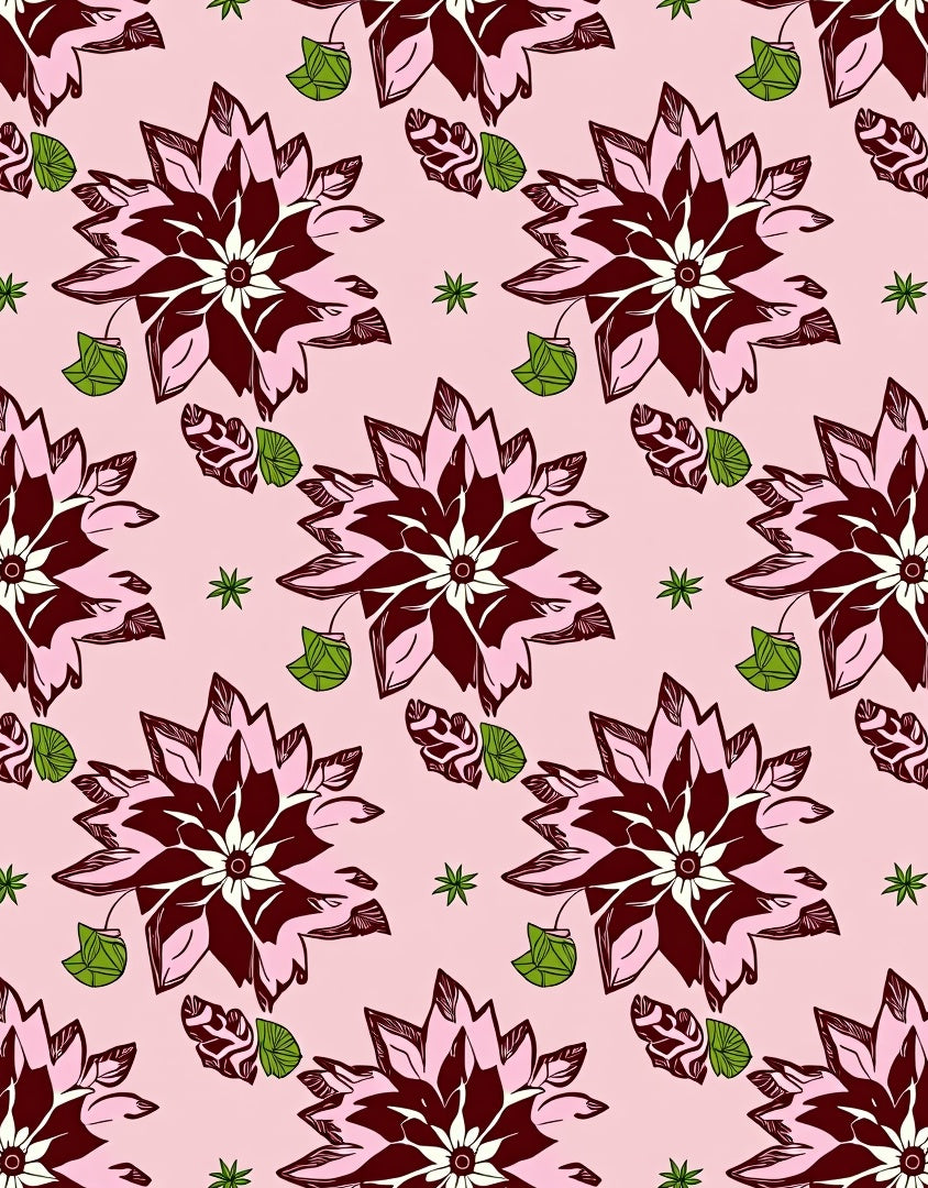 Rose Pink Floral Medallion Leaf Rug