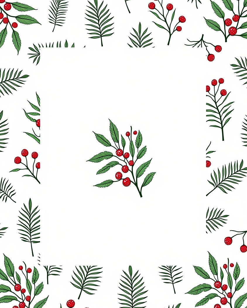Green Red Berry Leafy Branch Border Rug
