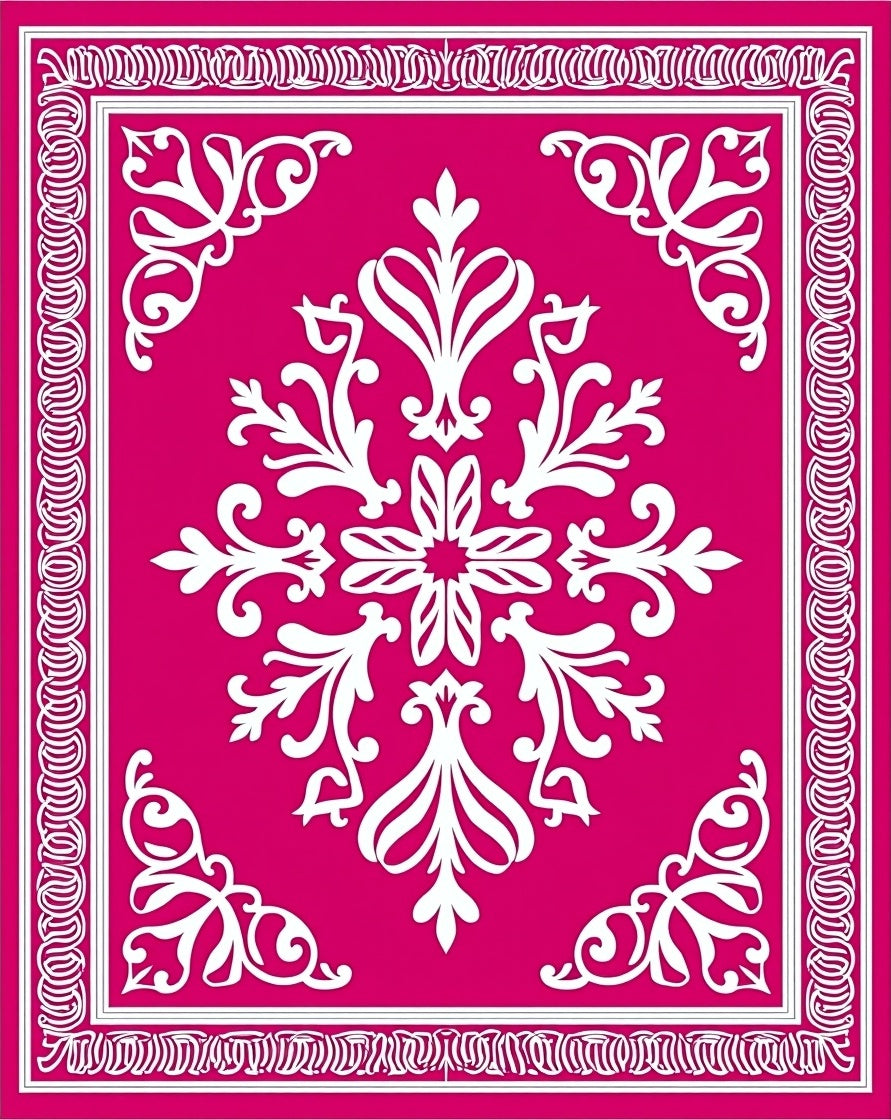 Vibrant Fuchsia Floral Medallion Border Rug