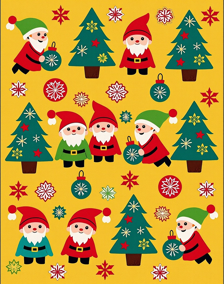 Cheery Gnomes and Trees Holiday Scene Rug