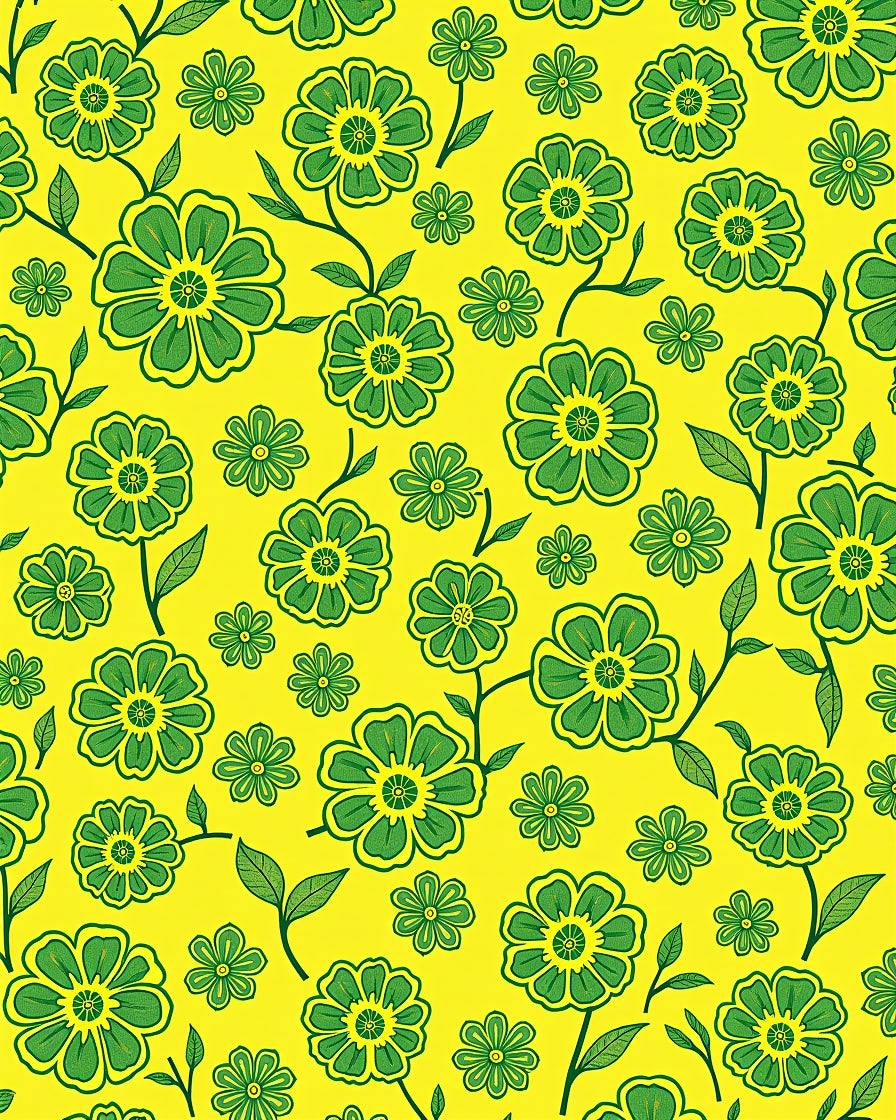 Retro Yellow Green Floral Bloom Rug