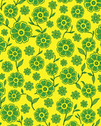 Retro Yellow Green Floral Bloom Rug