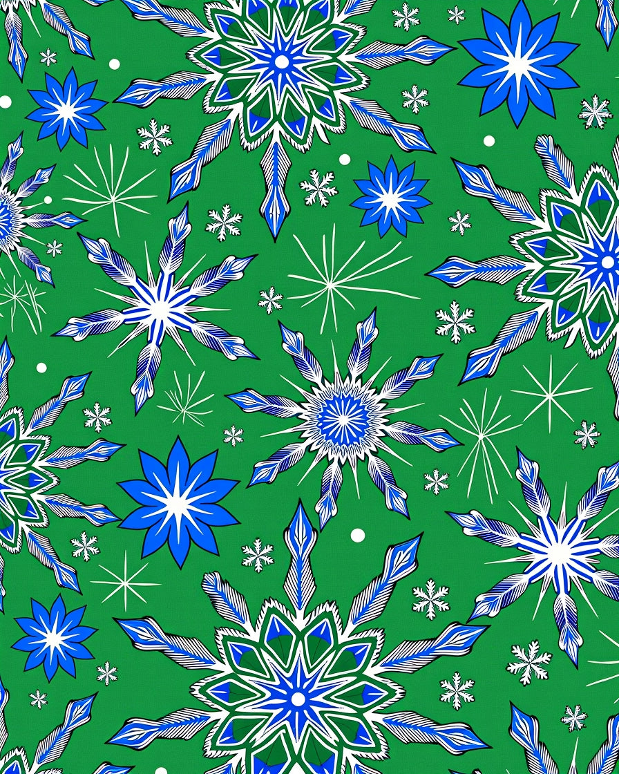 Bold Blue White Snowflake Green Rug