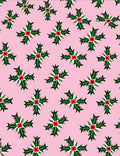 Pink Background Green Holly Red Berries Rug