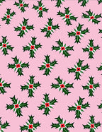 Pink Background Green Holly Red Berries Rug