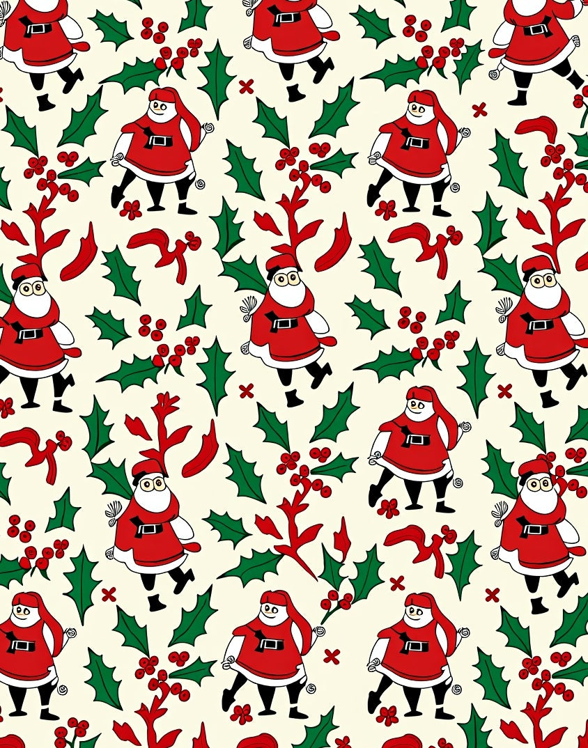 Festive Santa Claus Red Holly Garland Rug