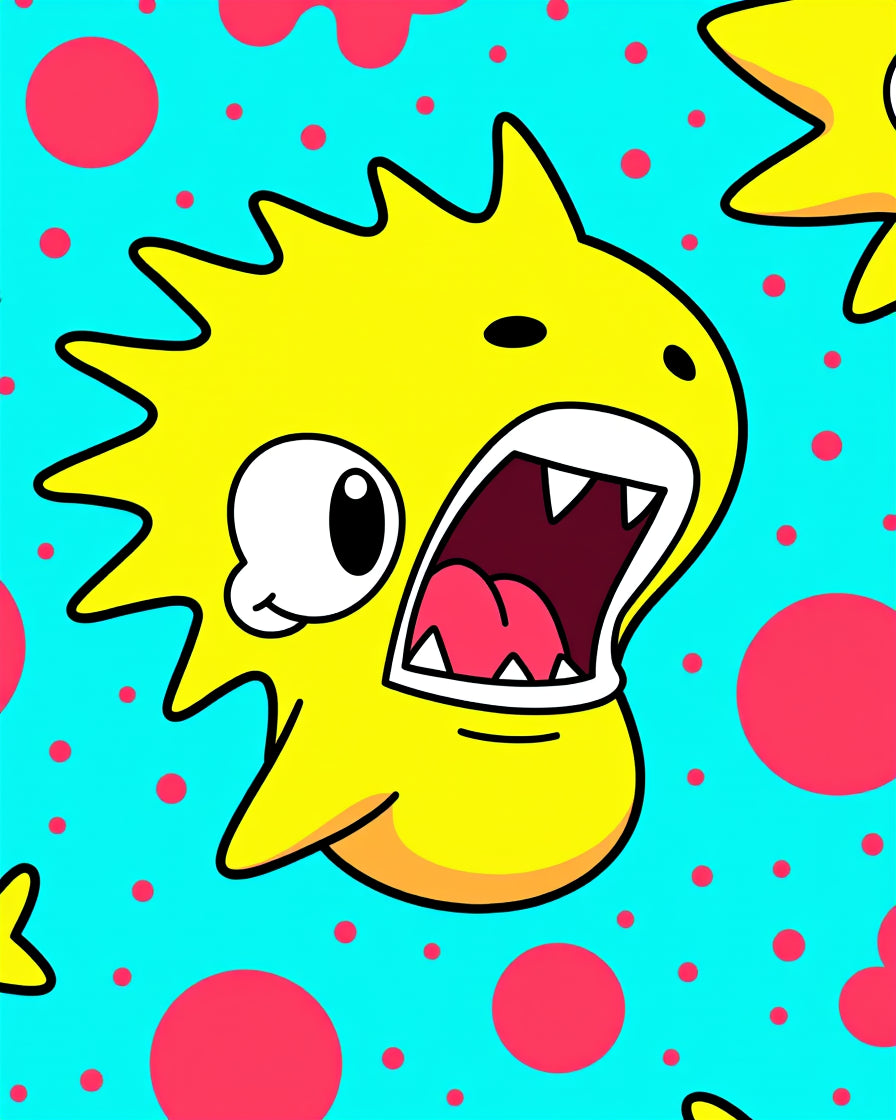 Bright Yellow Cartoon Monster Polka Dot Rug