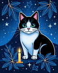 Mystical Black White Cat Candle Stars Rug