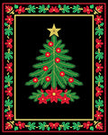 Festive Red Green Christmas Tree Poinsettia Rug