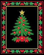 Festive Red Green Christmas Tree Poinsettia Rug