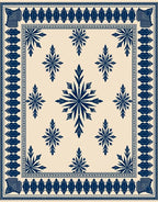 Navy Blue Floral Medallion Cream Rug
