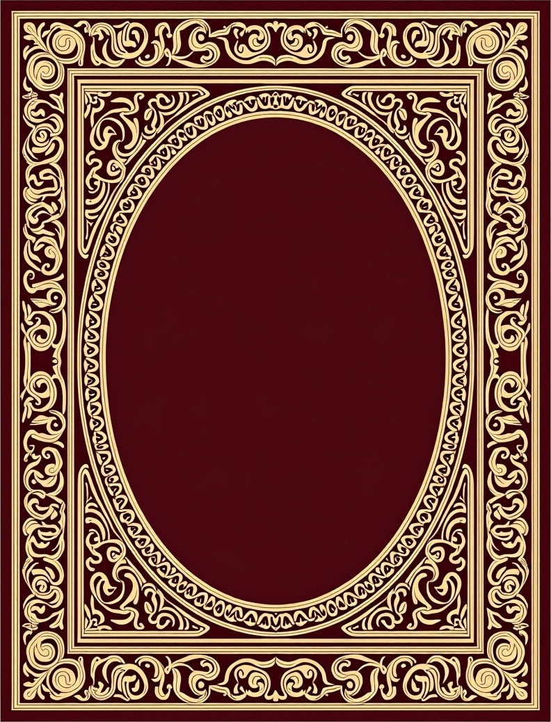 Ornate Maroon Gold Scroll Frame Rug