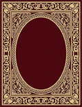 Ornate Maroon Gold Scroll Frame Rug