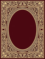 Ornate Maroon Gold Scroll Frame Rug