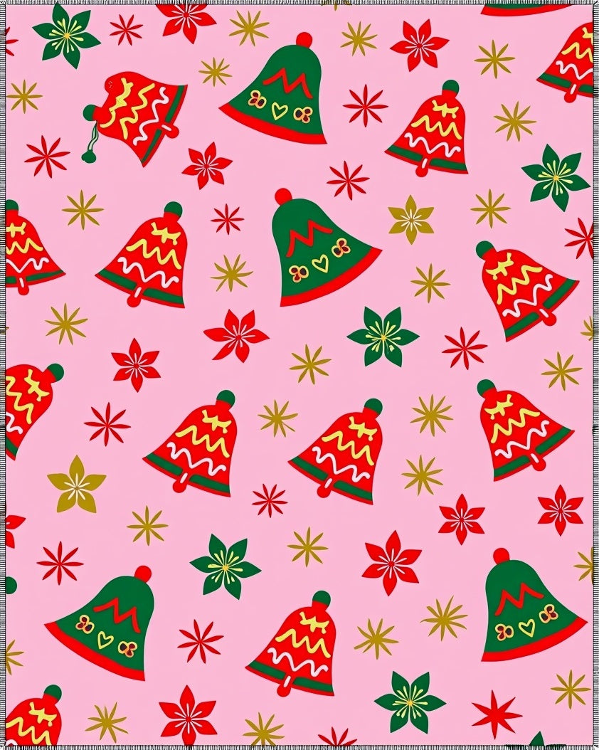 Pink Festive Bell And Star Scatter Rug