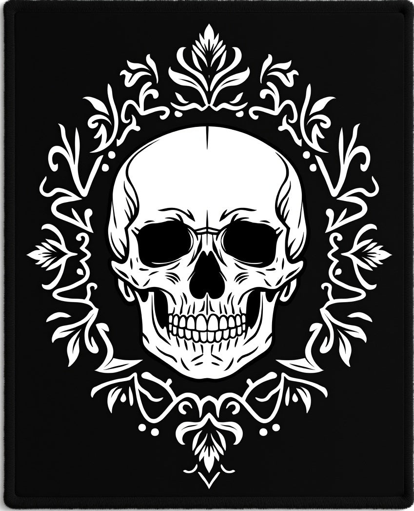 Gothic White Skull Damask Rug