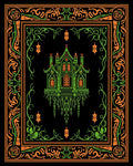 Gothic Green Haunted House Orange Border Rug