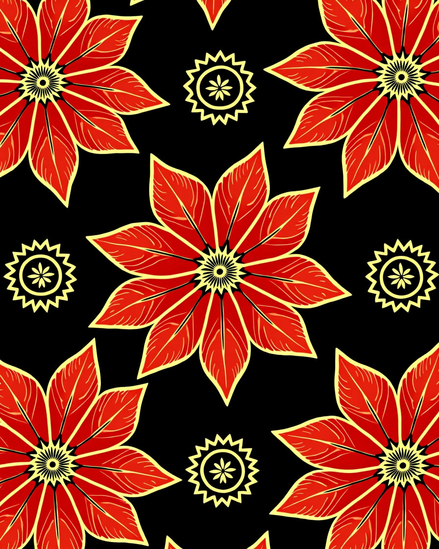 Crimson Red Floral Sunburst Rug