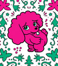 Pink Poodle with Green Floral Border Rug