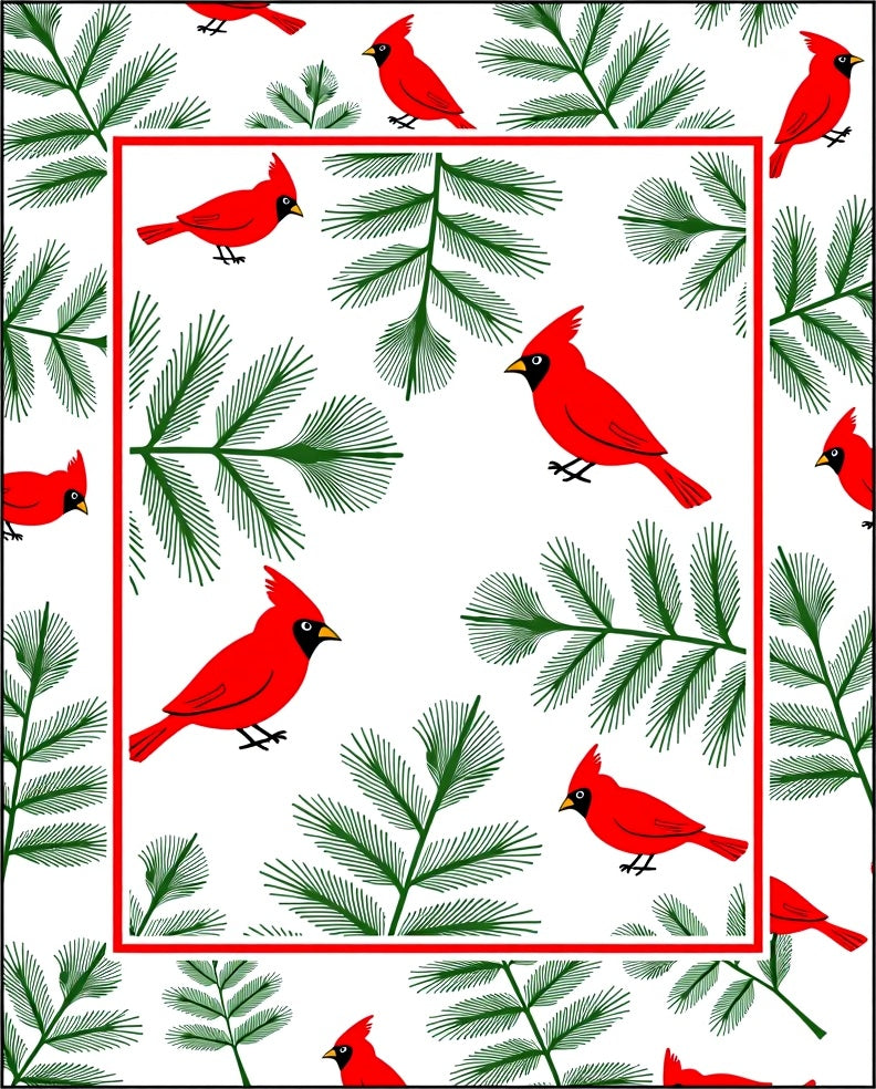 Crimson Cardinals Green Pine Boughs Rug