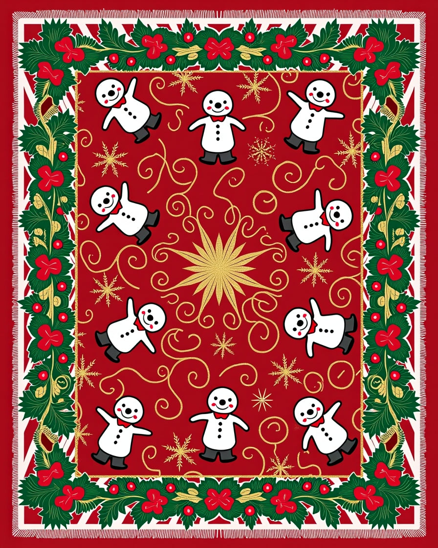 Festive Red Snowman Holly Garland Rug