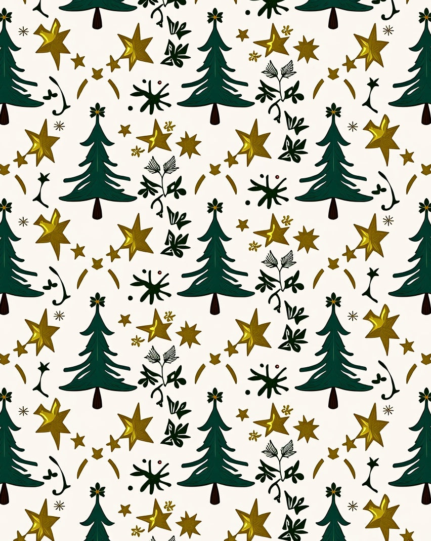 Green Tree Gold Star Snowfall Rug