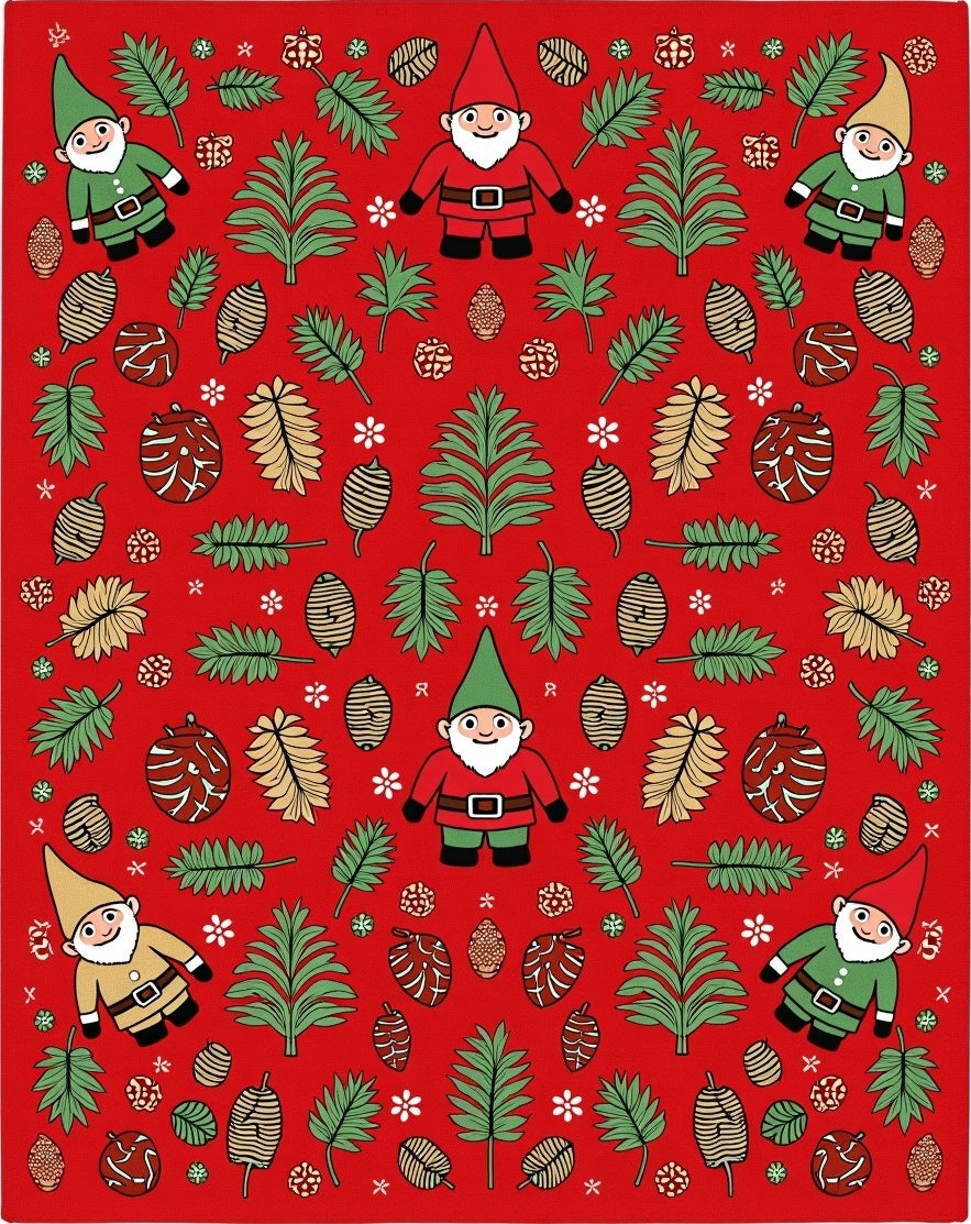 Gnome Forest Friends Red Holiday Blanket Rug