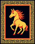 Majestic Golden Horse Red Border Rug