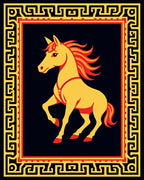 Majestic Golden Horse Red Border Rug