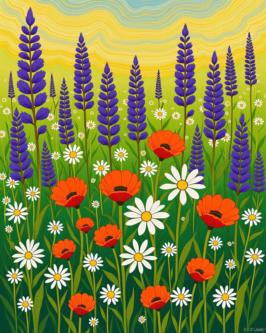 Vibrant Lavender Poppy Field Rug