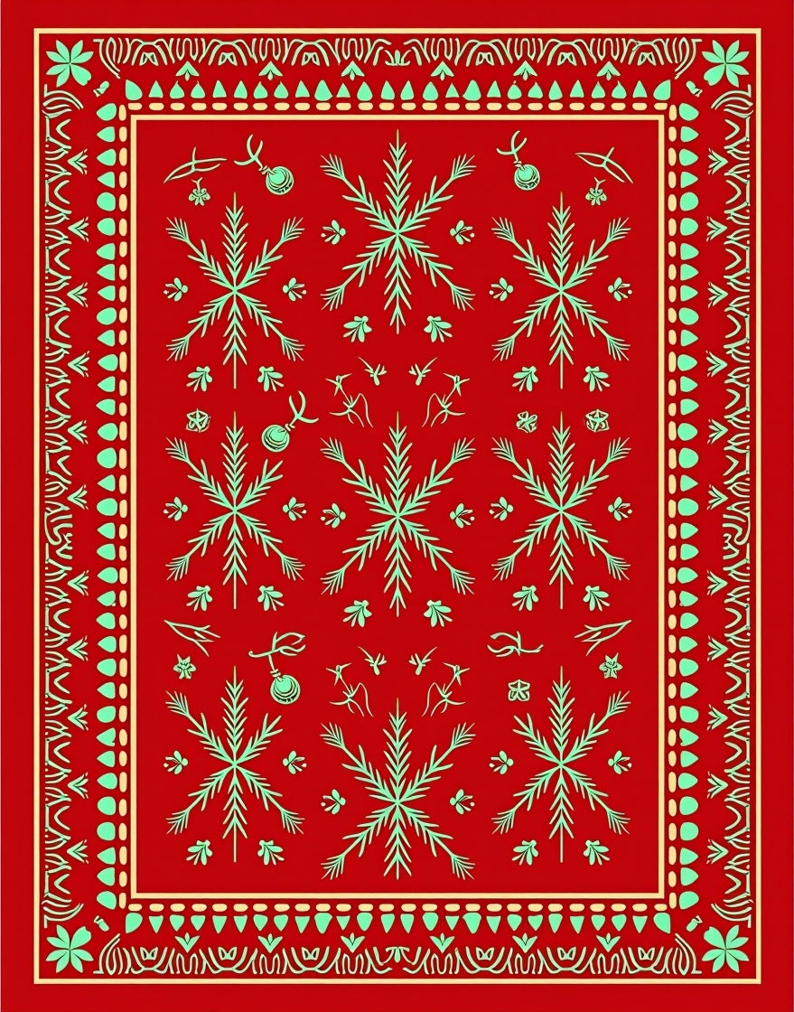 Crimson Snowflake Bordered Medallion Rug