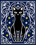 Black Cat Starry Night Swirls Rug