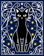 Black Cat Starry Night Swirls Rug