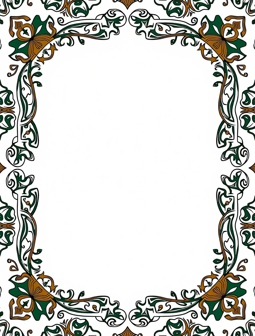 Ornate Green Brown Floral Border Rug