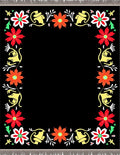 Bold Black Floral Border Medallion Rug