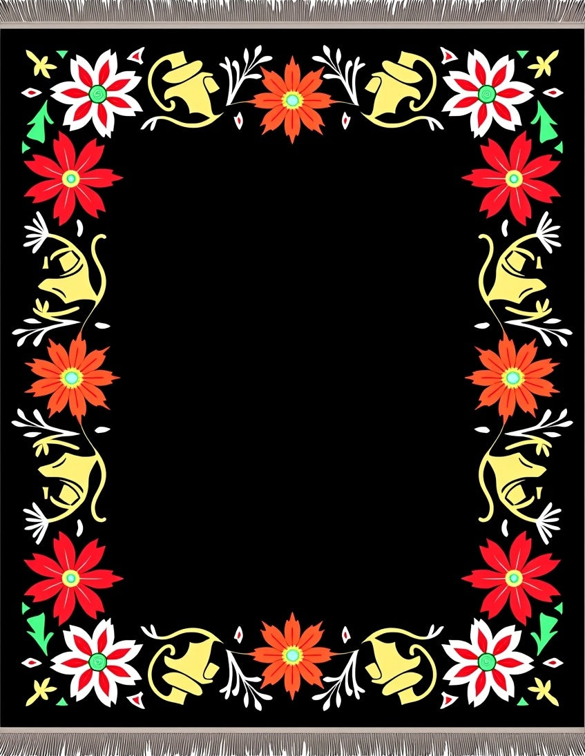 Bold Black Floral Border Medallion Rug