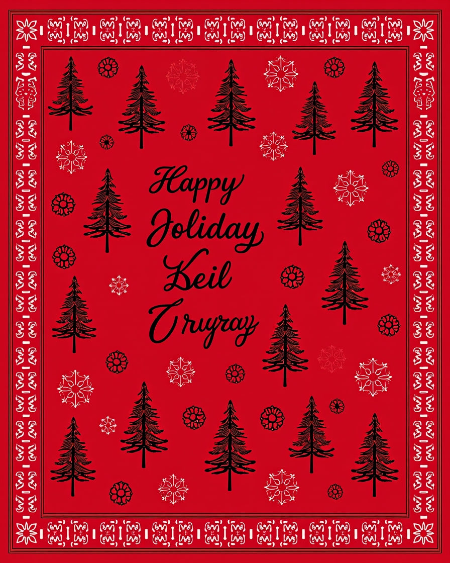 Festive Red Christmas Tree Snowflakes Rug