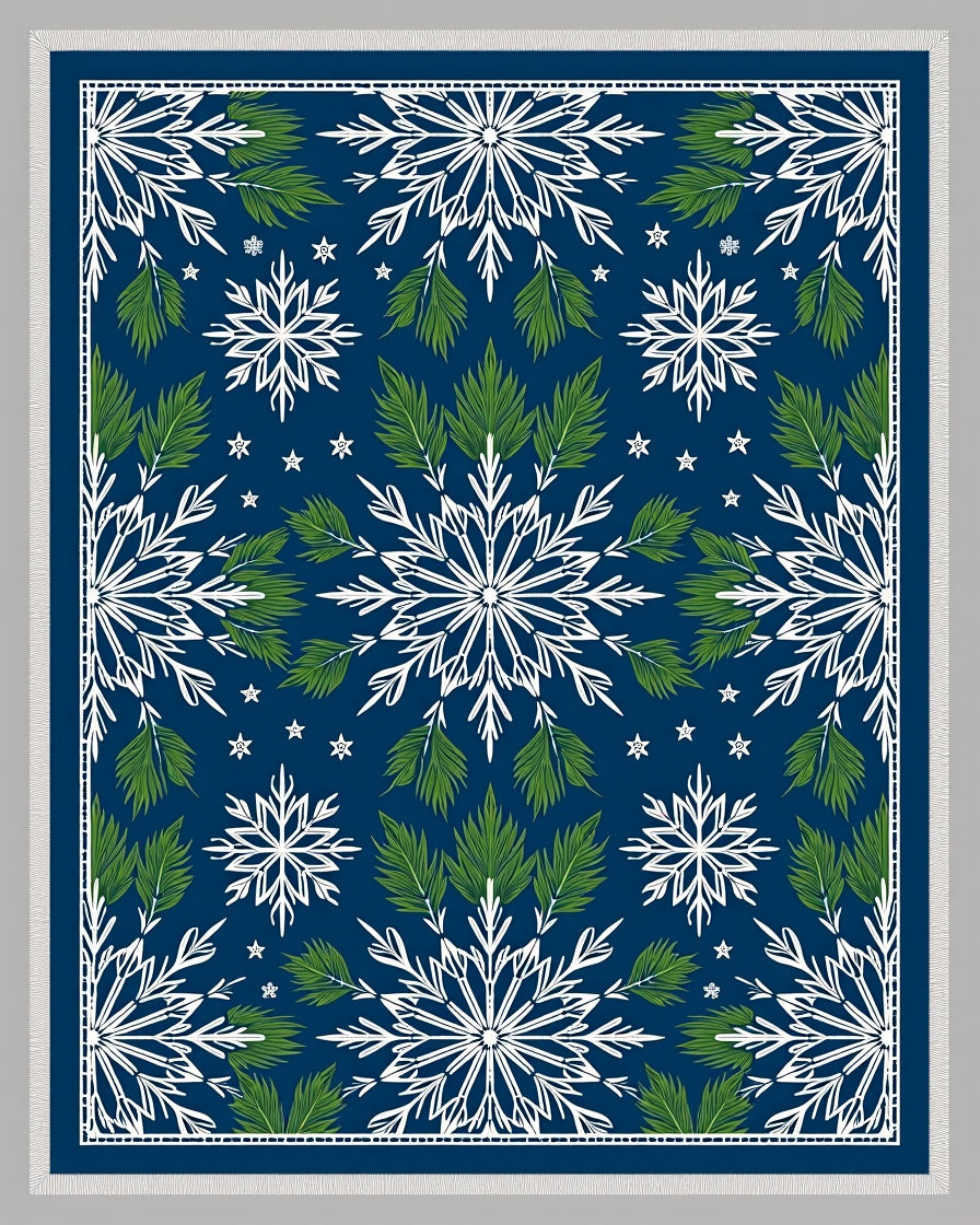 Navy Blue Snowflake Pine Needle Gala Rug