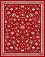 Red White Snowflake Scroll Medallion Rug