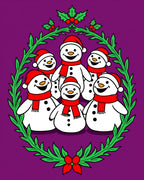 Festive Snowman Family Christmas Wreath Rug