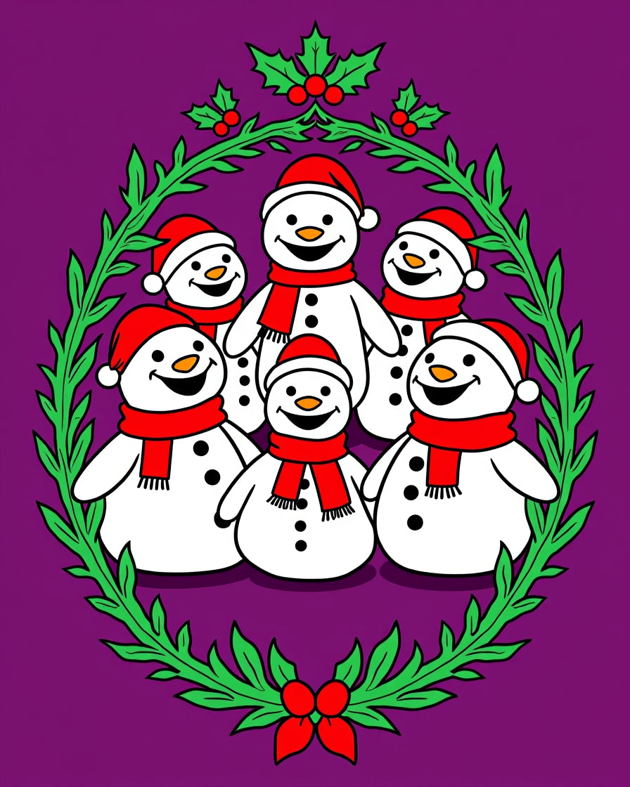 Festive Snowman Family Christmas Wreath Rug