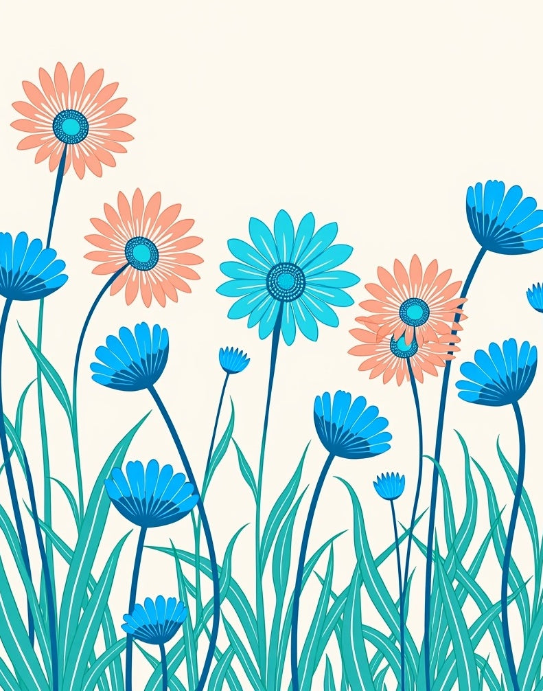 Blue Coral Daisy Garden Arrangement Rug