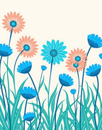 Blue Coral Daisy Garden Arrangement Rug