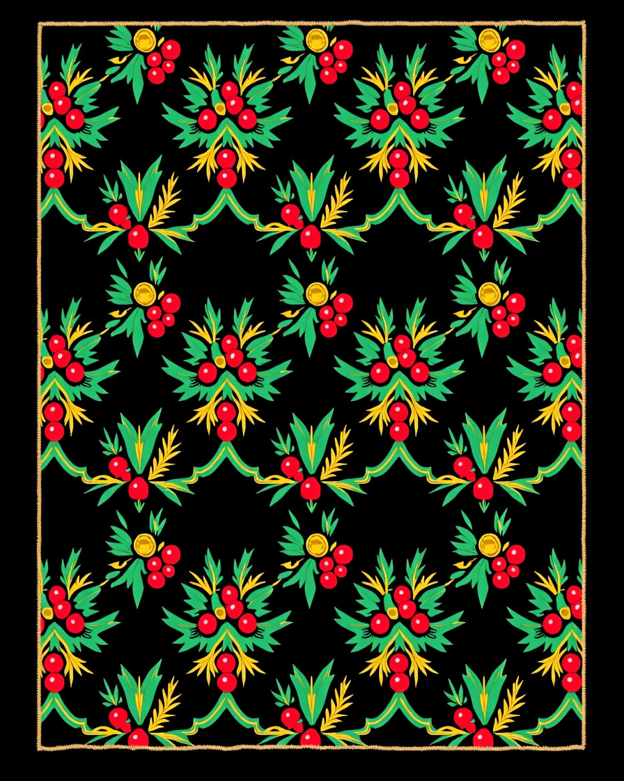 Bold Red Green Berry Garland Rug