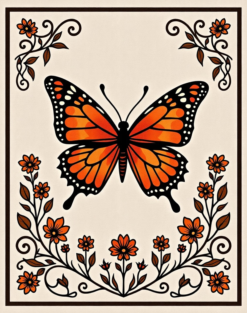 Monarch Butterfly Floral Frame Rug