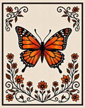 Monarch Butterfly Floral Frame Rug