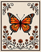 Monarch Butterfly Floral Frame Rug