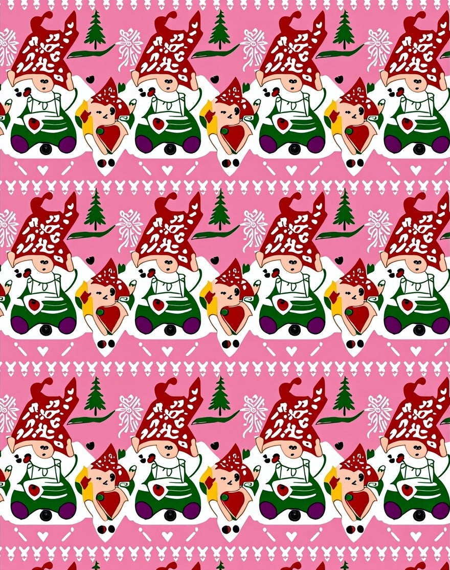 Pink Gnome Fair Isle Folk Art Rug
